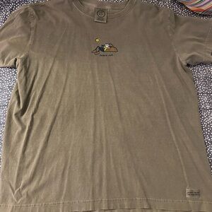 Classic Life Is Good Olive Green Short-Sleeve Tee with Small 'Peace Out' Graphic